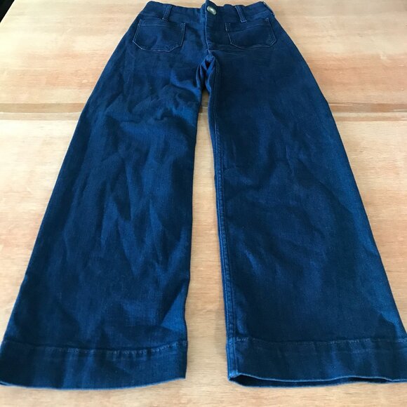 Maeve The Colette Wide Leg Pants Women 24 Blue High Rise Patch Pocket Stretch - Picture 1 of 15